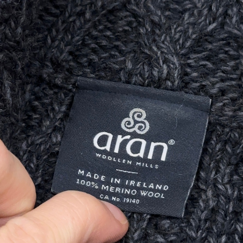 Aran Woollen Mills Cardigan Sweater Women L Blue Gray Full Zip Cable Merino Wool - Picture 2 of 8